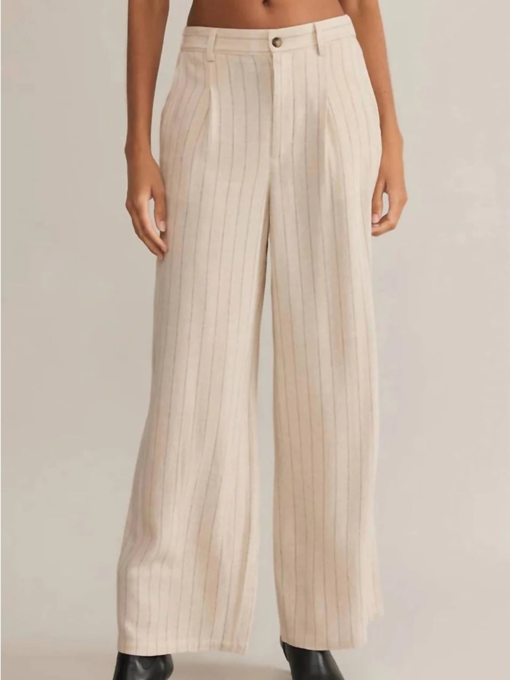 Z Supply Wide Leg Linen blend Pinstripe Pants in Cream